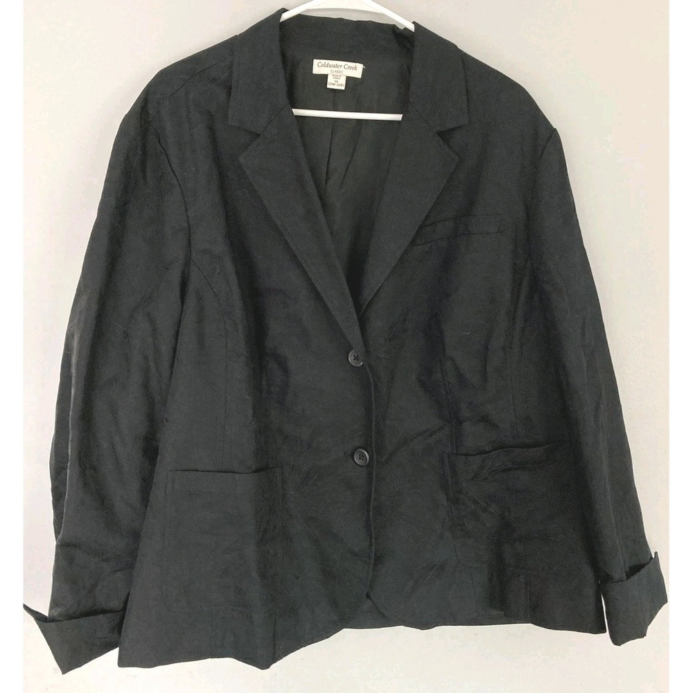 Coldwater Creek Blazer Women 3X Plus Black Jacquard Linen Cotton Lined NWT